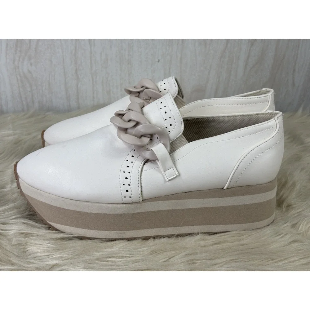 Pierre Dumas Paloma-1 Platform Sneakers Womens 8.5 Ivory Chain Comfort Loafers